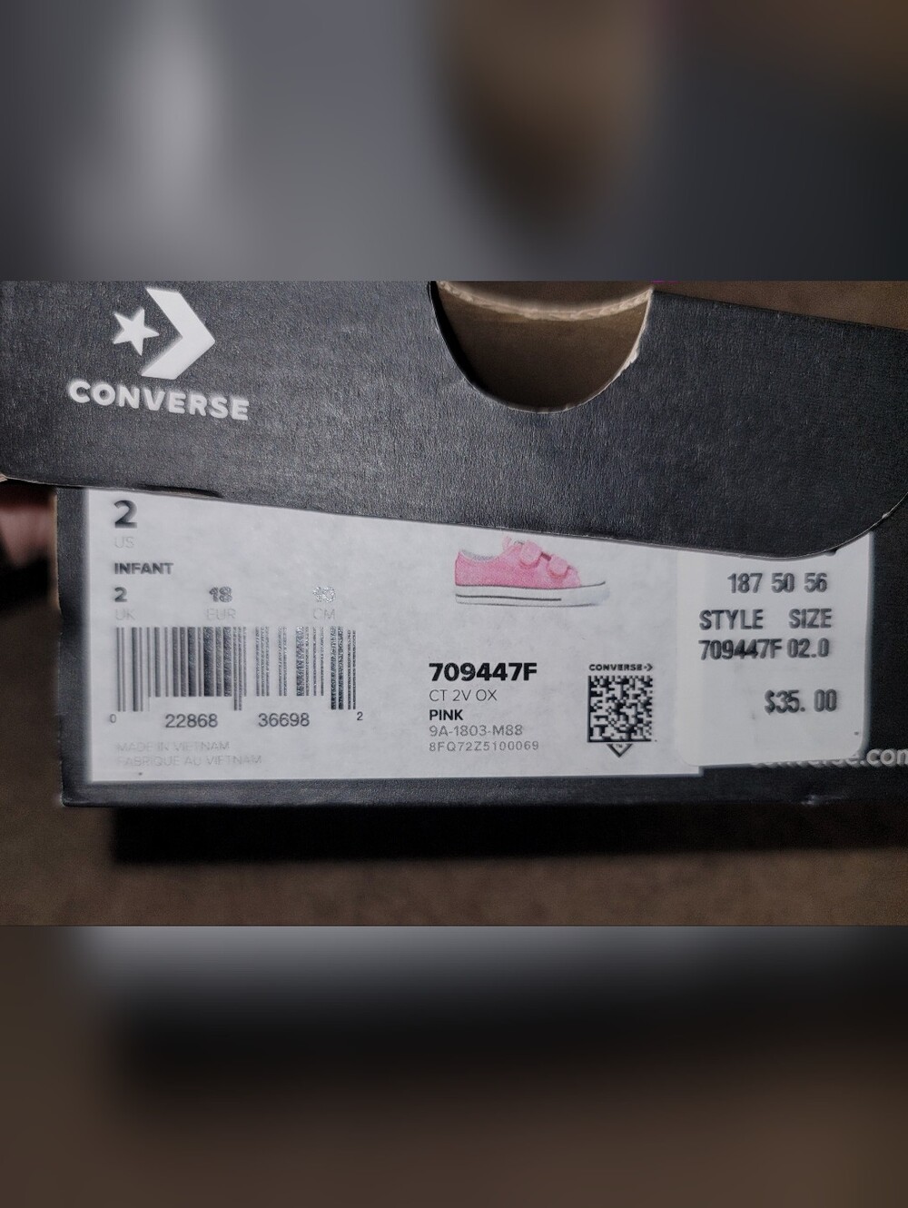 Converse Kids CT 2V Ox Pink Velcro Sneakers